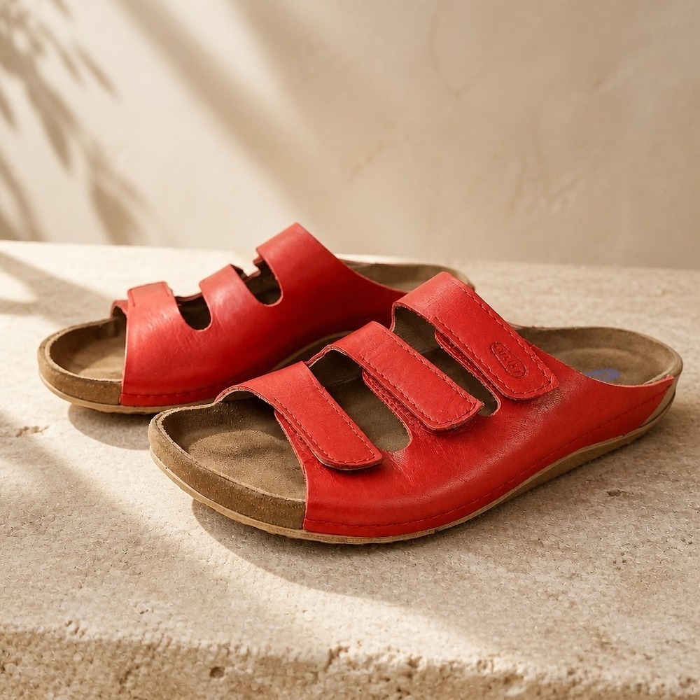 Wolky Nomad Leather Slide Women's Sandals in Red Size 39 /US 8.5 Comfort Shoes